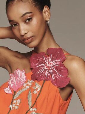 New Yukiko Noritake x Anthropologie Asymmetric Floral Midi Dress 6 NWT